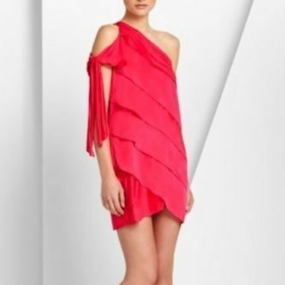 BCBG Maxazria Hot Pink One Shoulder Tiered Dress size XXS to S